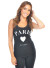 Sleeveless scoop neck tank top with lace hemline and PARIS text. WH-1236-BLACK