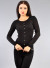 Long Sleeves Crew Neck Fine-Ribbed Solid Cardigan Sweater with Decorative Buttons Front Closure NW-24959 BLACK