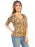 A 3/4 dolman sleeves with cut out design, round neckline,leopard print fuzzy knit top.4274201F BROWN