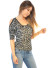 A 3/4 dolman sleeves with cut out design, round neckline,leopard print fuzzy knit top.4274201F BLACK