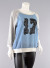 Quarter Sleeves Folded Edges, Boat Neck Banded Hemline Raglan Top with Diamond-Shaped Studs and Rhinestones Accented “17” Graphic Print AEJT072 BLUE