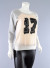 Quarter Sleeves Folded Edges, Boat Neck Banded Hemline Raglan Top with Diamond-Shaped Studs and Rhinestones Accented “17” Graphic Print AEJT072 CREAM
