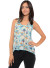 Sleeveless, round-shirred neckline, racer back, partially hi-low palm print  chiffon top. BT-1486-BLUE PALM