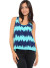 Sleeveless, round-shirred neckline, racer back, partially hi-low chevron print top. BT-1486-BLACK/BLUE