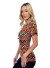Seamless short sleeve printed top with ruched sides and detachable fashion necklace. WH-BT15643-RUST/YELLOW