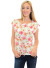Cap sleeves, round neckline floral printed hi-low top featuring a string tie front. BT-1707 IVORY FLORAL