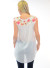 Round neck, cap sleeve chiffon floral print front, solid back hi-low hem top back top. WH-BT-1709-IVORY/WHITE