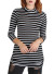 Mock neck, striped 3/4 sleeve top with ruched sides & round hem-WH-BT1965-BLACK