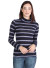 Mock neck, striped ribbed hacci long sleeve top-WH-BT1969-NAVY