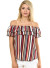 Ruffled off shoulder striped top. WH-BT2004P-MAROON WHITE