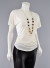 Seamless Short Sleeves Low Boat Neckline Ruched Sides Top with Detachable Fashion Necklace Accessory BT1564S WHITE