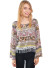 Round neck, long sleeve, floral print top with fringe hem. WH-CT8364W0915S-BROWN