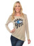 A long sleeves solid top featuring an " EYE" detailed front JADA2891- TAUPE