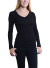 Long Ruched Sleeves, Scoop V-Neck Top H102 - BLACK