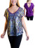Scoop V-Neck with Piping, Flare Cap Sleeves, Aztec Design Full-Sequin Front Top with Solid Cut-Out Back and Bottom band IJ2663CLGB - PLUM