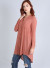 Split neck button down, button tab sleeve hi low tunic w/ lace yoke accents & 1 breast pocket - JD3403--BRICK