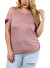 Plus size cold shoulder top with flower patches on sleeves. FH-Z8884-MAUVE