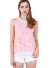 Sleeveless, hooded drawstring  top with aztec print front. WH-MRC0059J-OATMEAL/NEONPINK