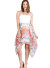 A strapless 2fer dress featuring a bow-cutout back, padded crochet solid top and lined chiffon chevron printed shark bite hemline. WH-NJ25T286M-WHITE/CORAL