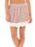 A smocked waistline, floral printed skirt featuring a crochet bottom hemline. RN#131335-PINKFLORAL