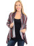 Long Sleeves Open Draped Front Fly- away Stripe Knit Cardigan. RN#: 145684-RED STRIPED