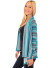 Long Sleeves Open Draped Front Fly- away Stripe Knit Cardigan. RN#: 145684- TEALSTRIPED
