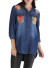 Sports collar, quarter sleeve denim top with shoulder & breast pocket patchwork contrast and rounded hi-low hem FH-SV005L-DENIM/MULTI
