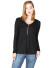 Mid zip up v-neck long sleeve solid colored top - WH-T11501-BLACK