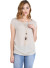 Cap sleeve, round neck, key hole back top with layered side pleats and detachable fashion necklace. WH-BT1679N-ALMOND