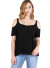 Scoop neck, short sleeve cutout shoulder, solid colored top-  WH-BT1852-BLACK