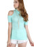 Turtle neckline, cut-out short sleeves, ribbed top with detachable fashion necklace.WH-BT1867-MINT