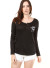 Scoop neck eyelet lace up -Wild Free Born to be Free- pullover-WH-NFT21333-BLACK