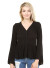 V-neck, button up, bell sleeve top featuring a ruffled hem line.WH-NWHG9132-BLACK
