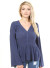 V-neck, button up, bell sleeve top featuring a ruffled hem line.WH-NWHG9132-INDIGO