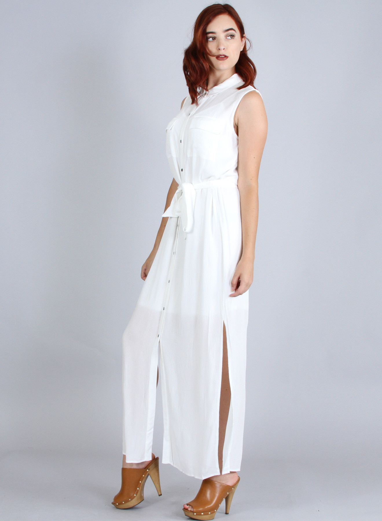 Sleeveless button down maxi dress hotsell