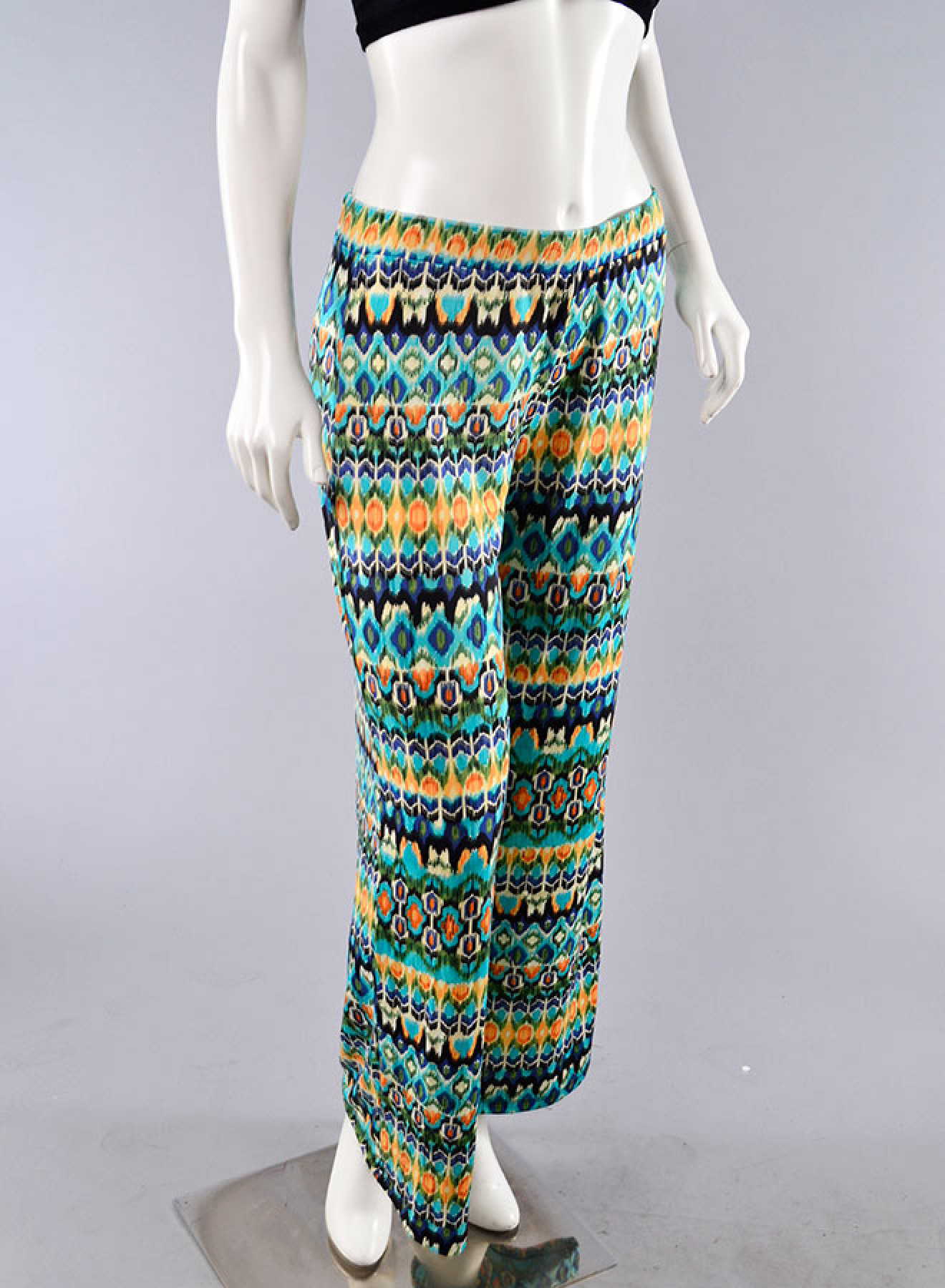 Gartered Banded Waist Aztec Print Palazzo Pants WH-SJ100-AQUA