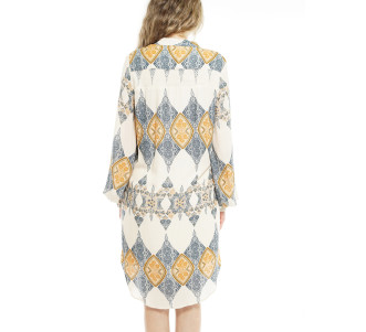 LS Button Down Tunic-2 pcs dress MDW7W03CP-Beige/Navy